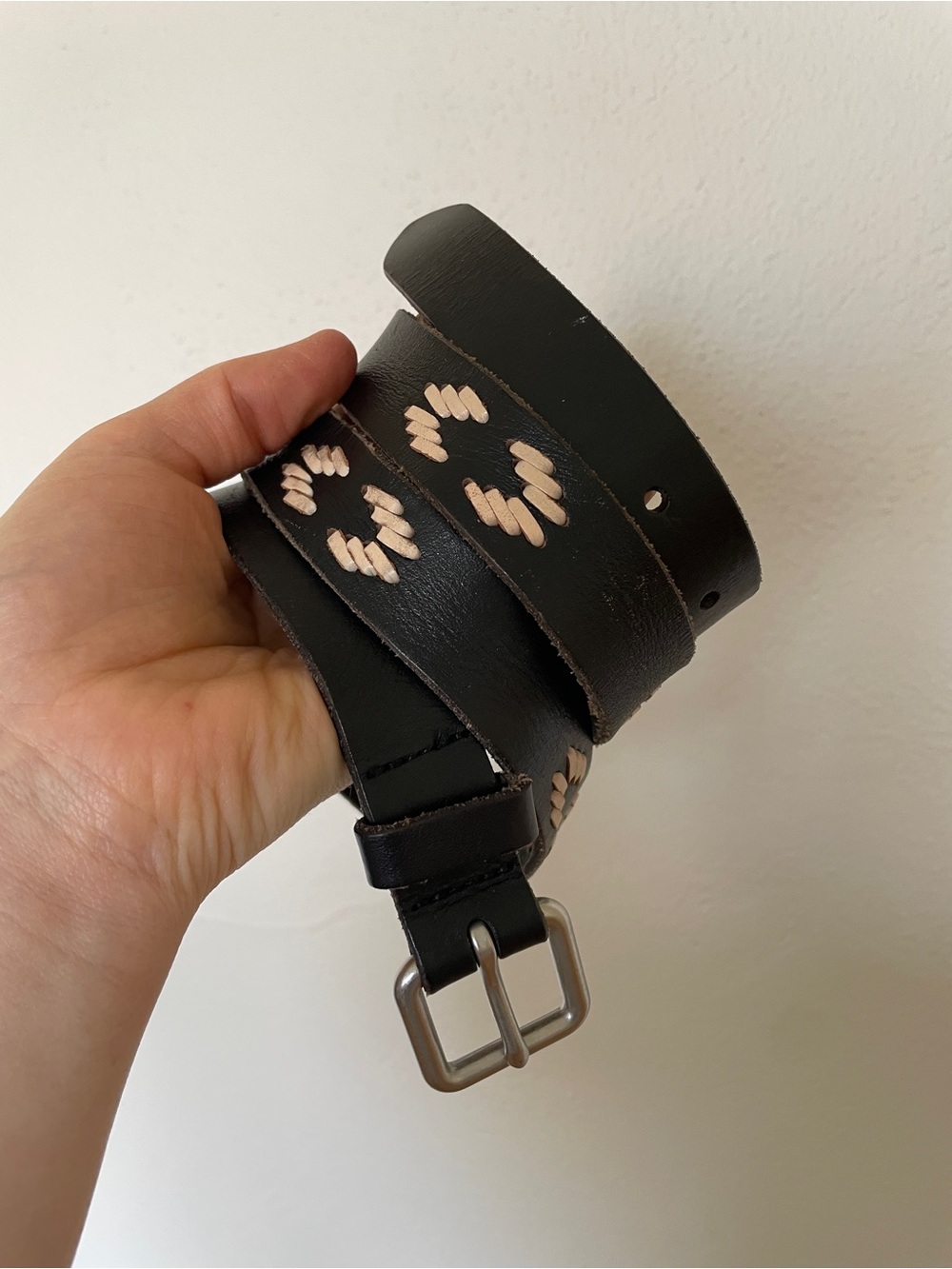 Black Leather Belt with Contrast Stitching